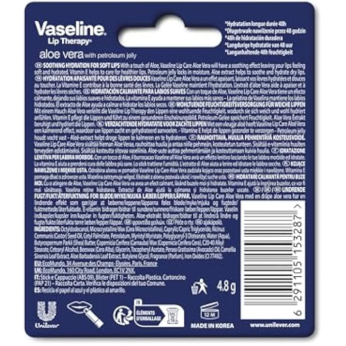 Vaseline Lip Therapy Aloe Vera Lip Balm With Pure Jelly & Rich Aloe Extracts For Shiny & Healthy Lips| Nourishes & Protects Lips| Non-Greasy Lip Moisturizer For Naturally Tinted Lips| 4.8 Gm - Image 2